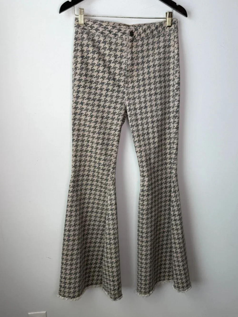 Free People We The Free Just Float On Printed Flares Houndstooth Size 28 Boho